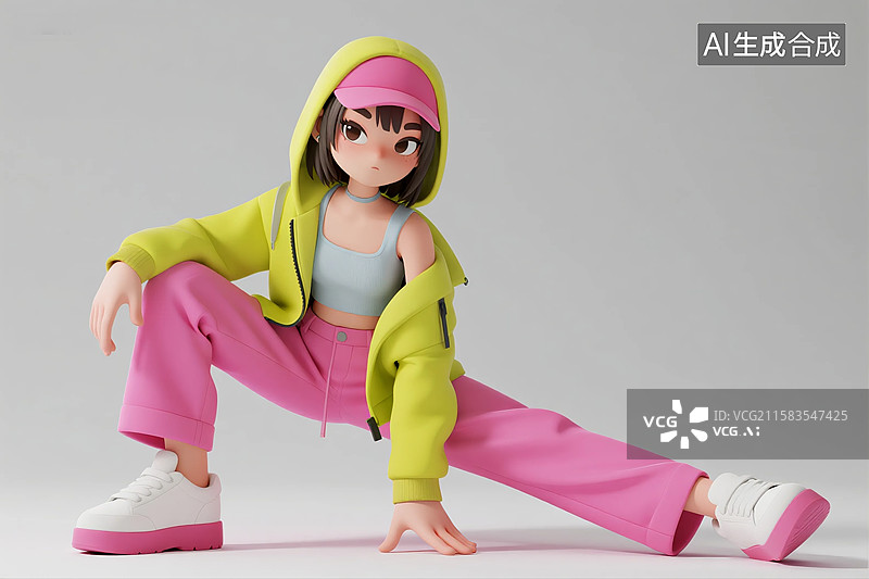 【AI数字艺术】劈叉的3D多巴胺穿搭女子图片素材