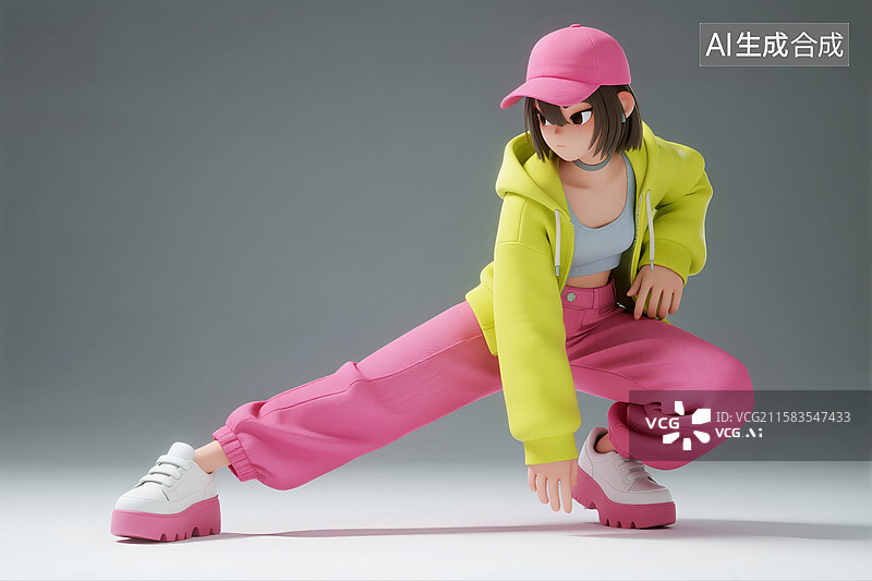 【AI数字艺术】劈叉的3D多巴胺穿搭女子图片素材