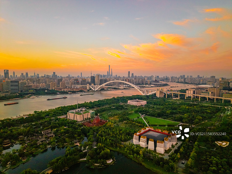 航拍世博地区后滩世博文化公园城市天际线图片素材
