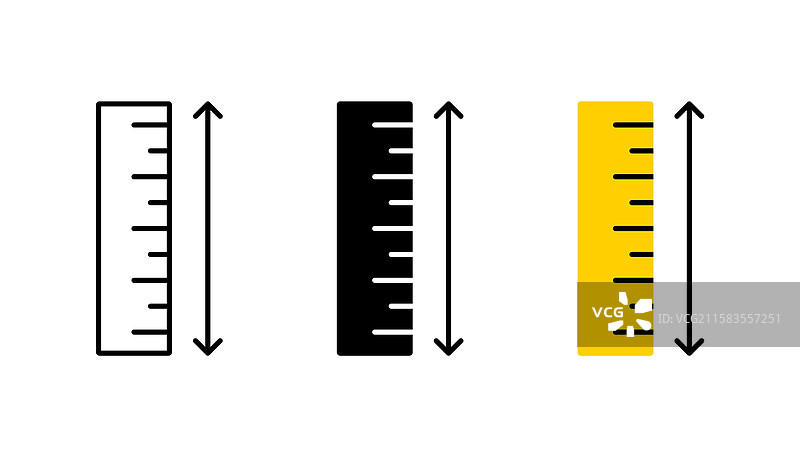 黑色轮廓和实心的尺子图标图片素材