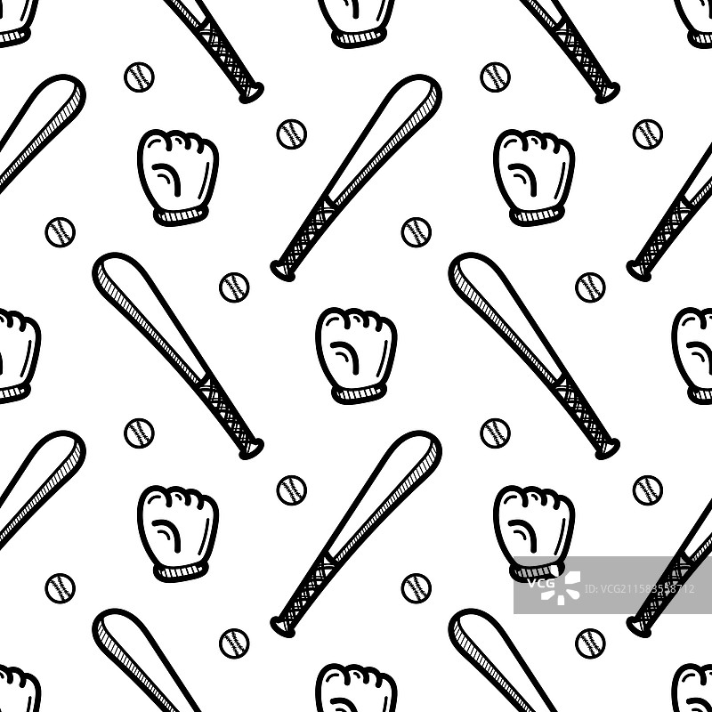 手绘无缝棒球主题图案图片素材