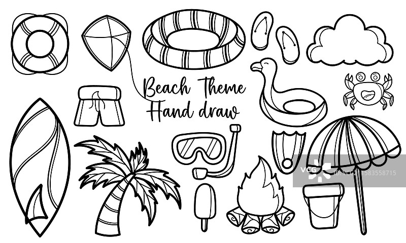 手绘海滩主题图片素材