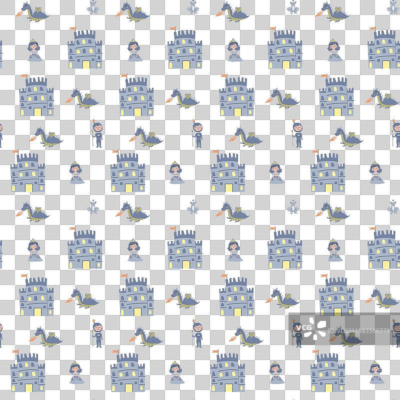 迷人的公主图案与城堡和龙图片素材