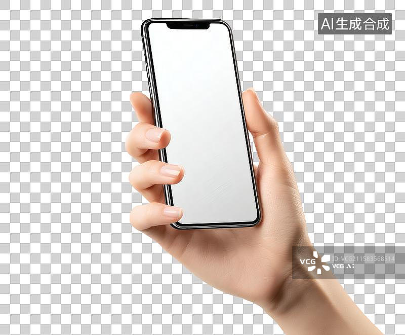 【AI数字艺术】手持现代智能手机的手部特写图片素材