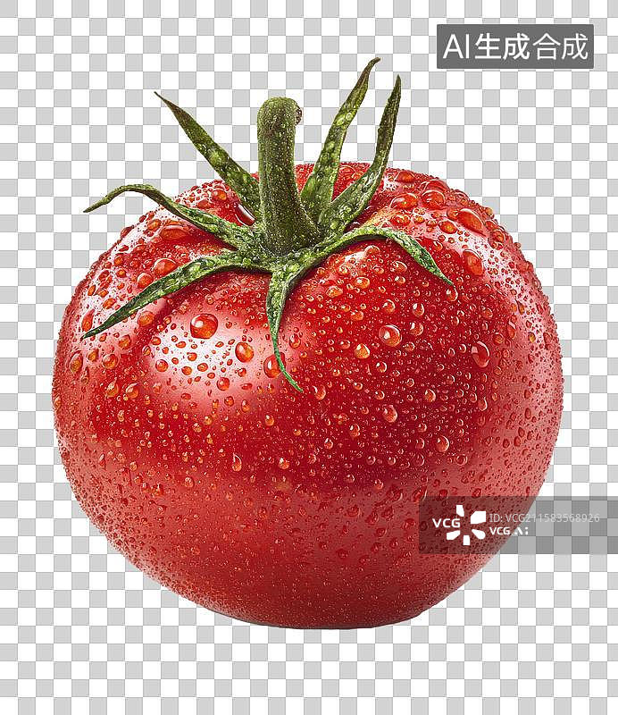 【AI数字艺术】一颗带水珠的新鲜成熟红番茄图片素材