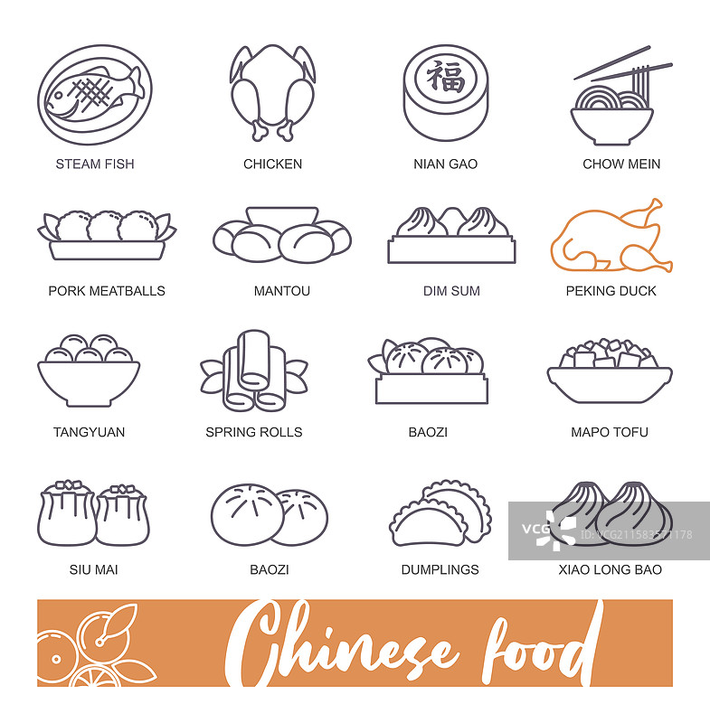 传统中国食品细线图标图片素材