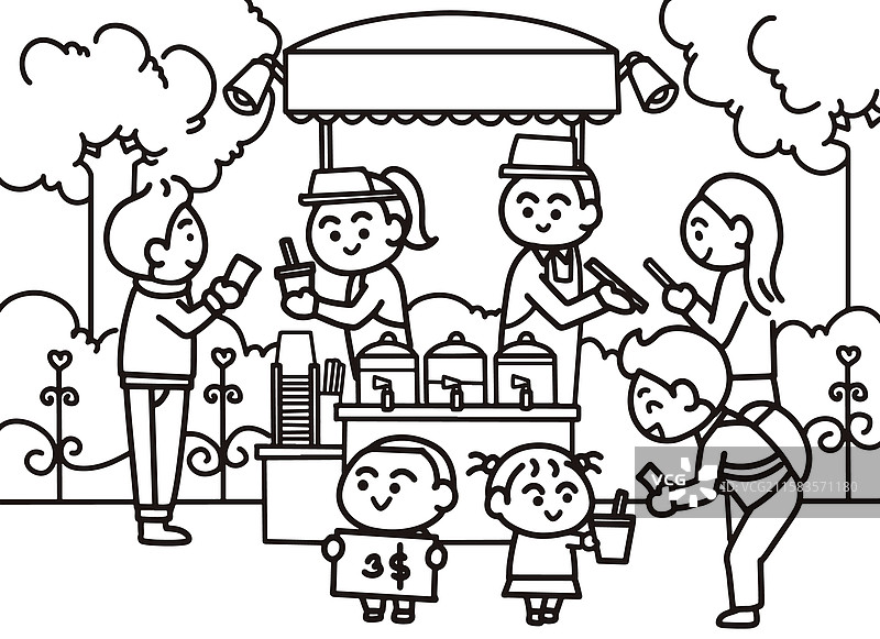 孩子们帮助父母卖饮料图片素材