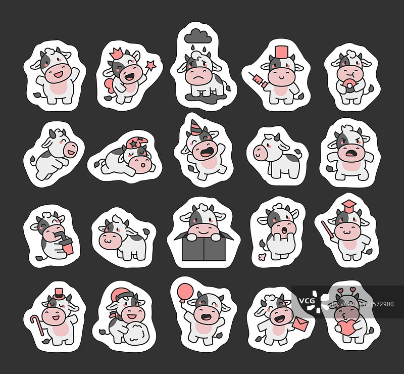 可爱迷人的牛角色组合图片素材