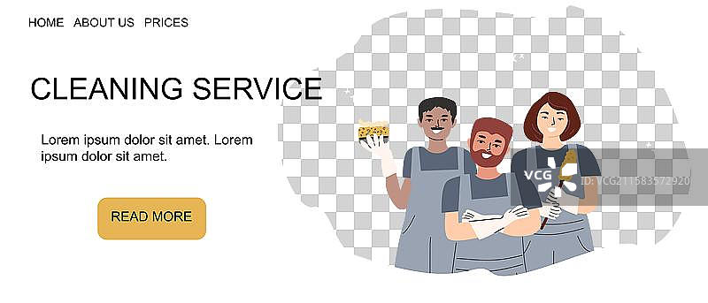 专业清洁服务团队及其清洁用品图片素材