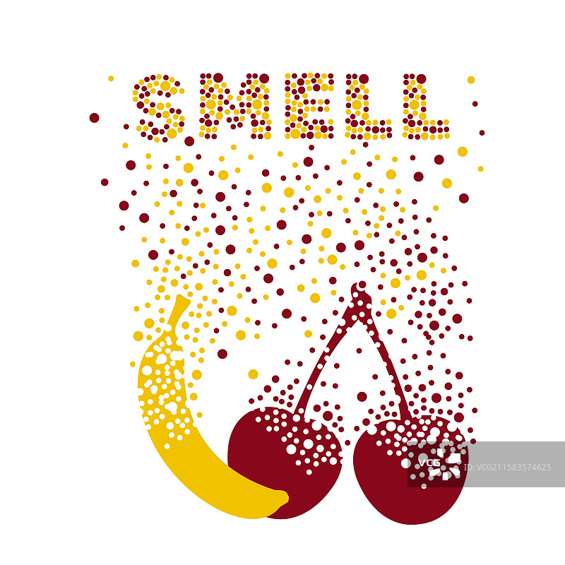 樱桃和香蕉溶解成点或气泡图片素材