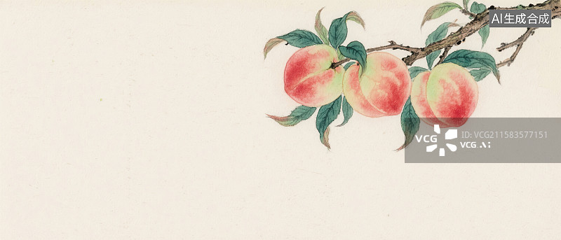 【AI数字艺术】桃子，水果，中国风，工笔画，背景图片素材