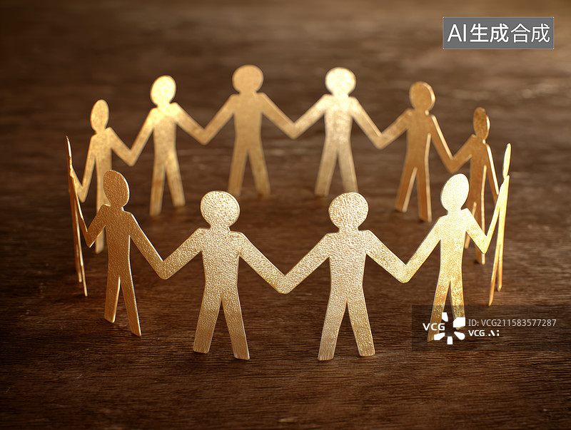 【AI数字艺术】金色纸人链围成圆圈图片素材