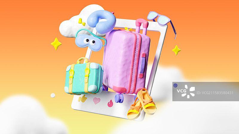 3D可爱粘土风格大眼睛夏季元素插画图片素材