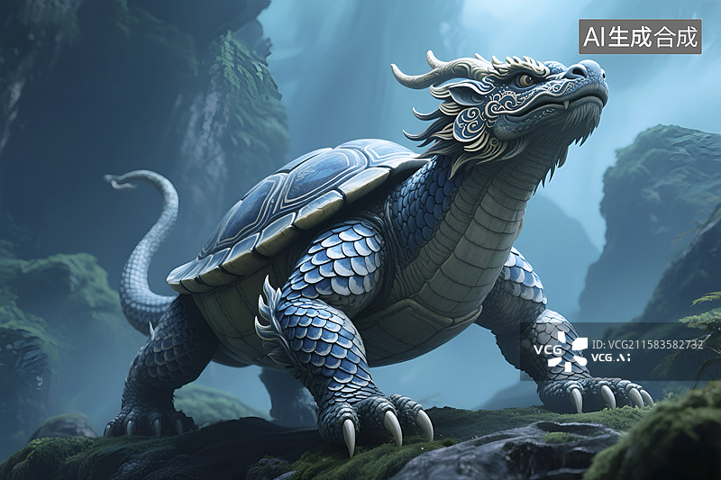 【AI数字艺术】神兽龙龟雕像艺术形象图片素材