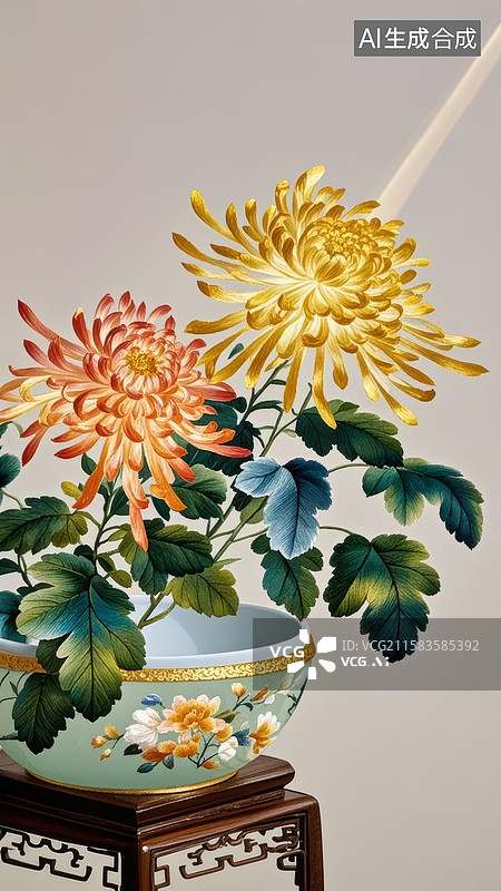 【AI数字艺术】珠绣花卉国风工艺场景图片素材