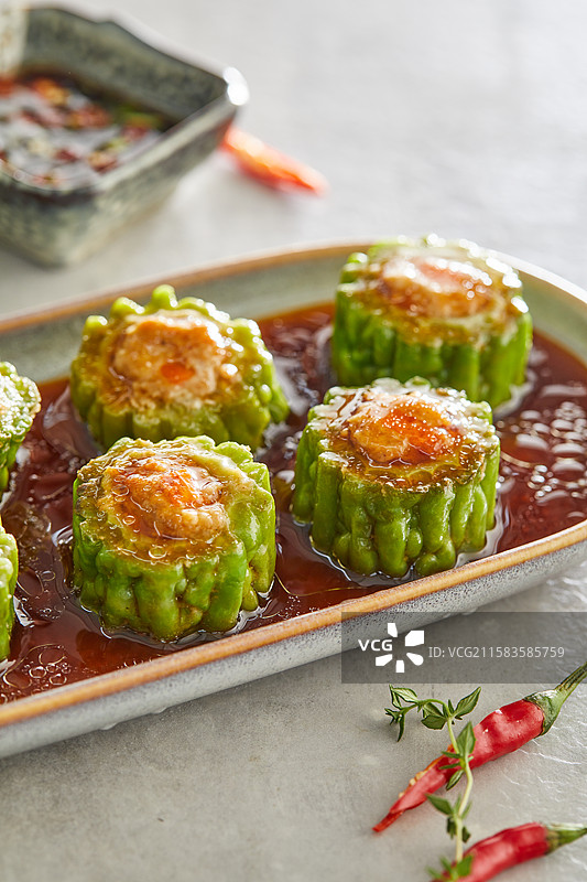 中餐夏季美食 客家酿苦瓜图片素材