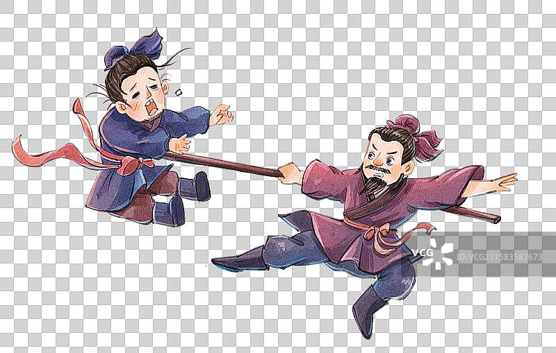 手绘水彩水浒传之风雪山神庙免抠元素图片素材