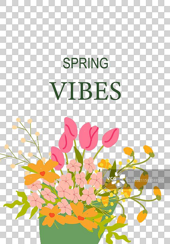 生机勃勃的春季郁金香和野花花束图片素材