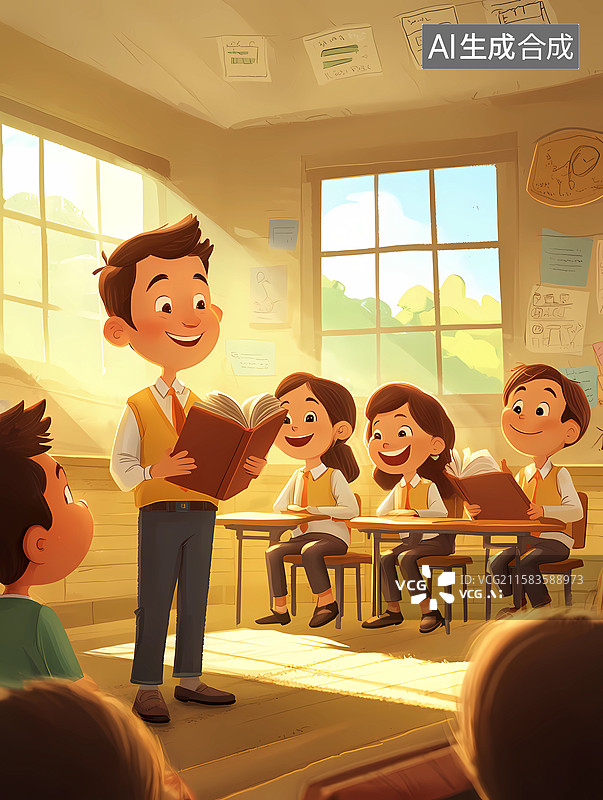 【AI数字艺术】学前教育、幼儿园，教室、教师节插画图片素材