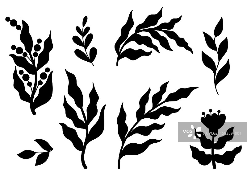 复古的调皮女孩植物剪影图片素材