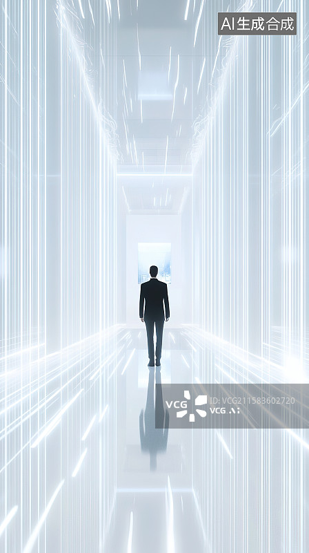 【AI数字艺术】亮白的现代化展厅室内装饰建筑商务科技背景图片素材