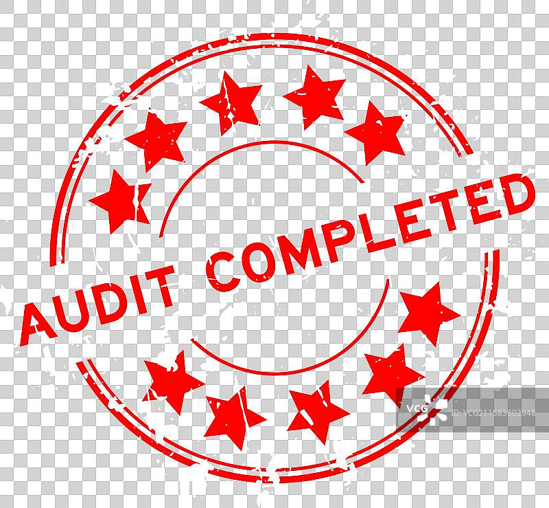 磨损的红色审核完成字样圆形橡胶印章图片素材