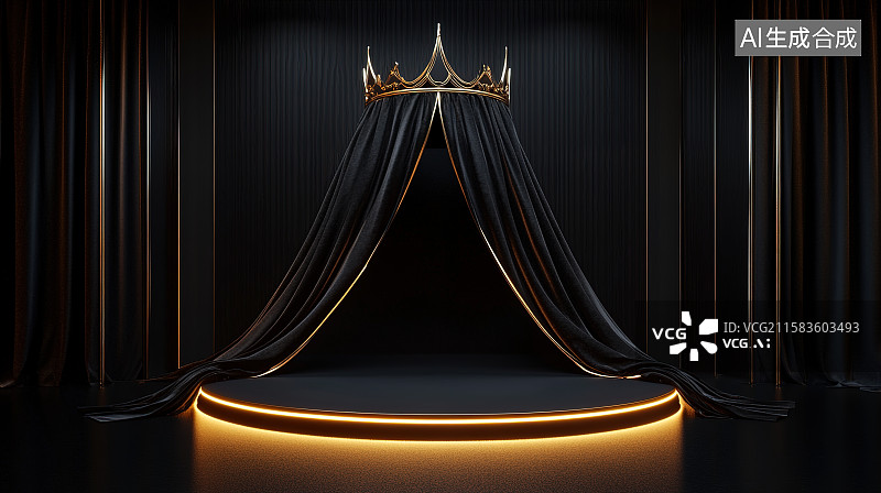 【AI数字艺术】黑丝绒金边珠宝首饰展台3D电商背景图片素材
