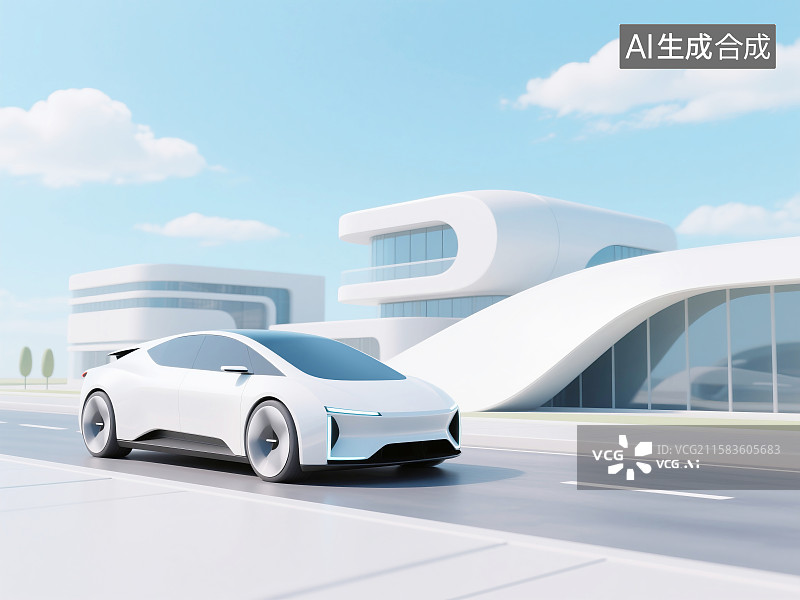 【AI数字艺术】3D公路上的未来汽车插画图片素材