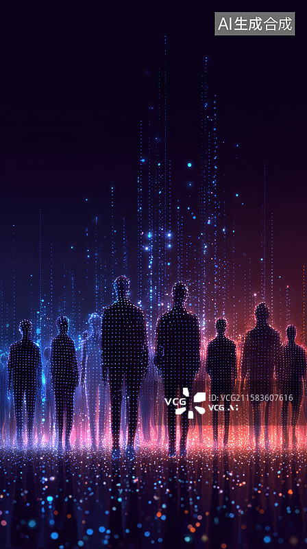 【AI数字艺术】未来科技中的人群剪影图片素材