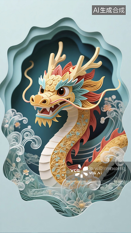 【AI数字艺术】纸雕剪纸花草龙图腾衍纸艺术图片素材