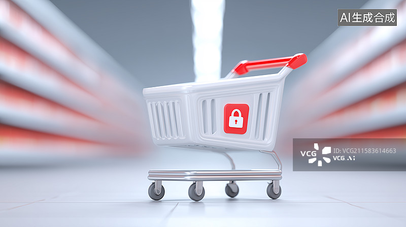 【AI数字艺术】带锁购物车安全支付场景插图图片素材