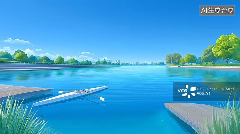 【AI数字艺术】户外河畔风景插画图片素材