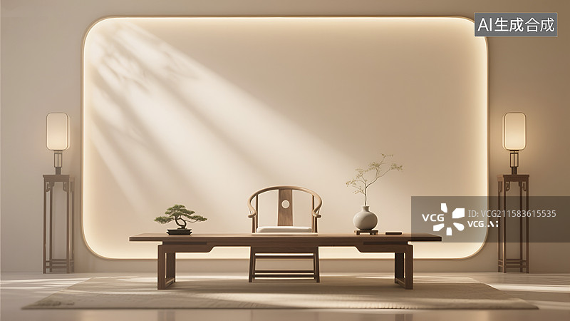 【AI数字艺术】中式庭院中的阳光景致图片素材