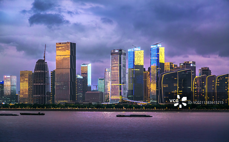 浙江杭州钱塘江城市夜景图片素材
