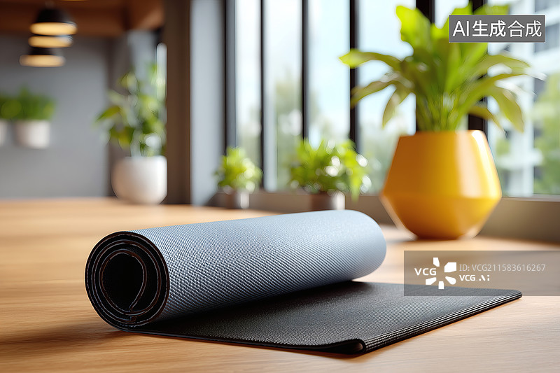 【AI数字艺术】地板上一副瑜伽垫图片素材