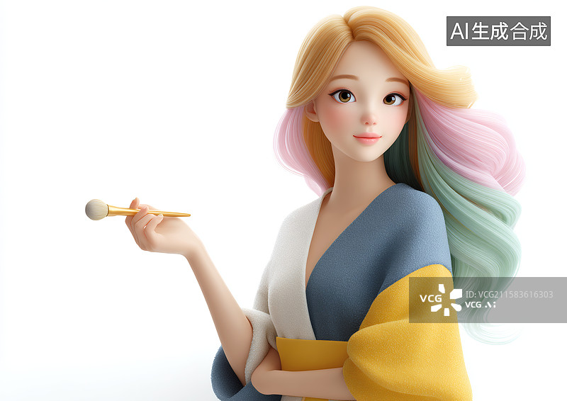 【AI数字艺术】一个拿着化妆笔的女孩图片素材