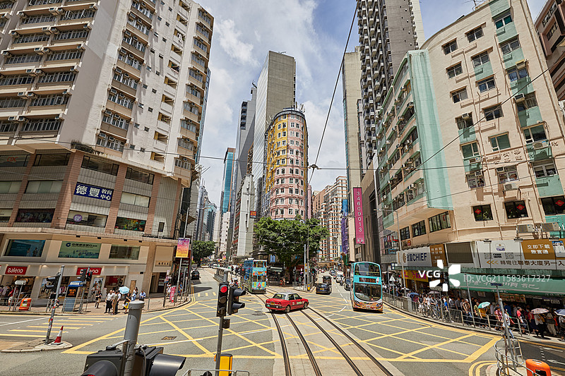 中国香港岛街道风景叮叮车轨道交通城市风光图片素材