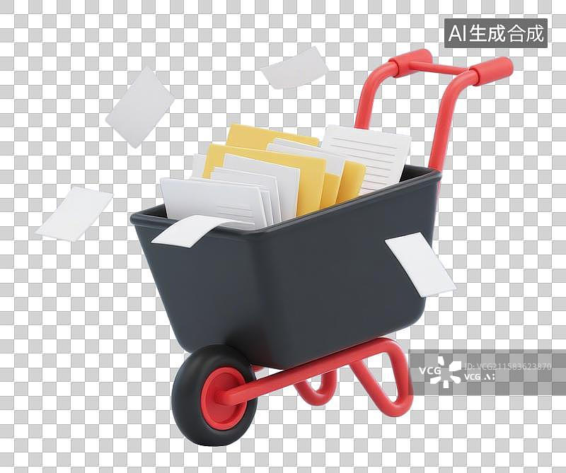 【AI数字艺术】3D三维一箱成堆的文件手推车元素图片素材