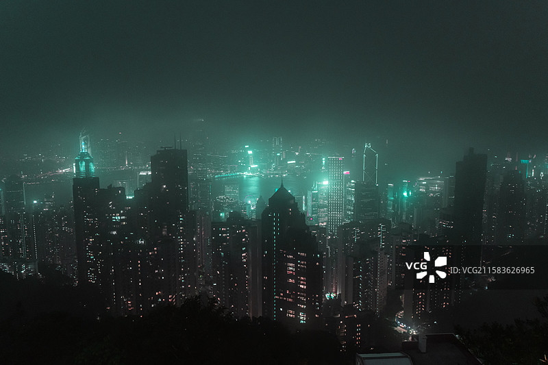 香港太平山顶 维多利亚港城市夜景风光 赛博朋克 银翼杀手图片素材