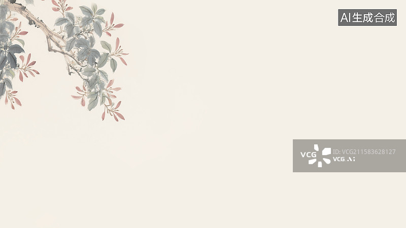 【AI数字艺术】水墨画树枝背景左上图片素材
