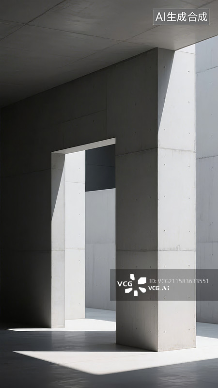 【AI数字艺术】混凝土结构的光影交错图片素材