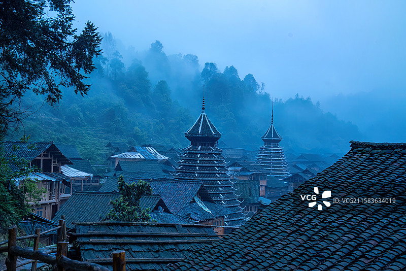 贵州省黔东南苗族侗族自治州黎平县双江镇黄岗侗寨景观图片素材