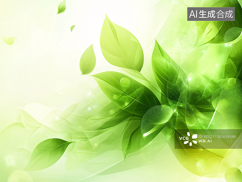 【AI数字艺术】清新绿色树叶梦幻背景图图片素材