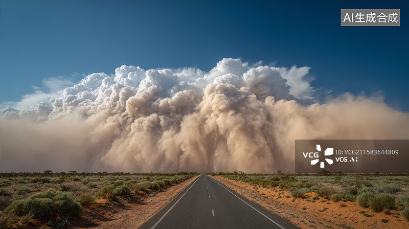 【AI数字艺术】沙尘暴，公路，背景图片素材