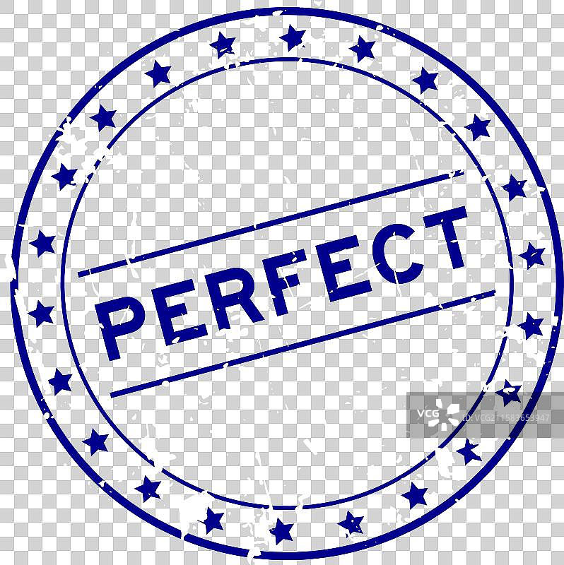 复古蓝色完美字样圆形橡胶印章图片素材