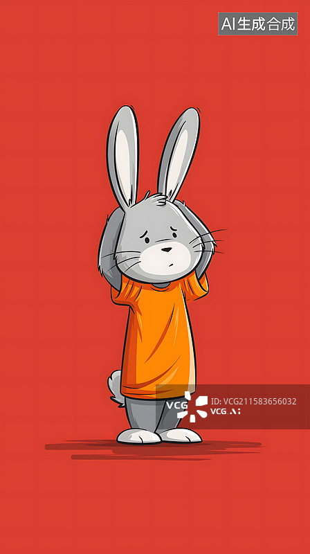 【AI数字艺术】捂耳卡通兔子图片素材