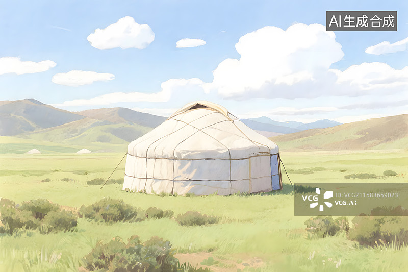 【AI数字艺术】草原风光蒙古包风景图片素材