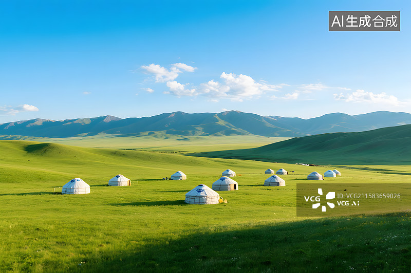 【AI数字艺术】草原风光蒙古包风景图片素材