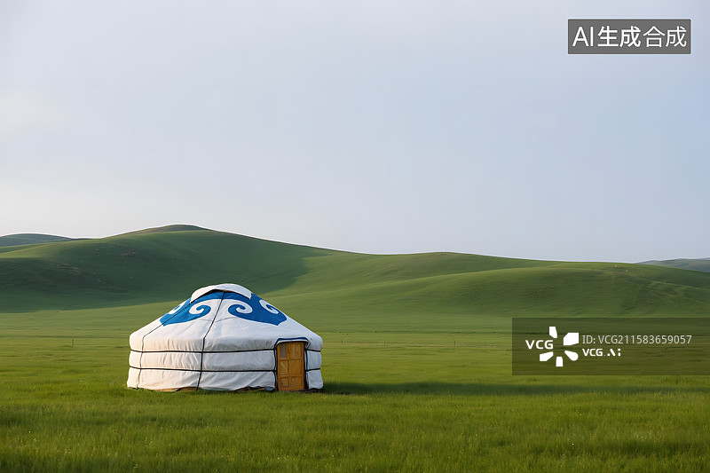 【AI数字艺术】草原风光蒙古包风景图片素材
