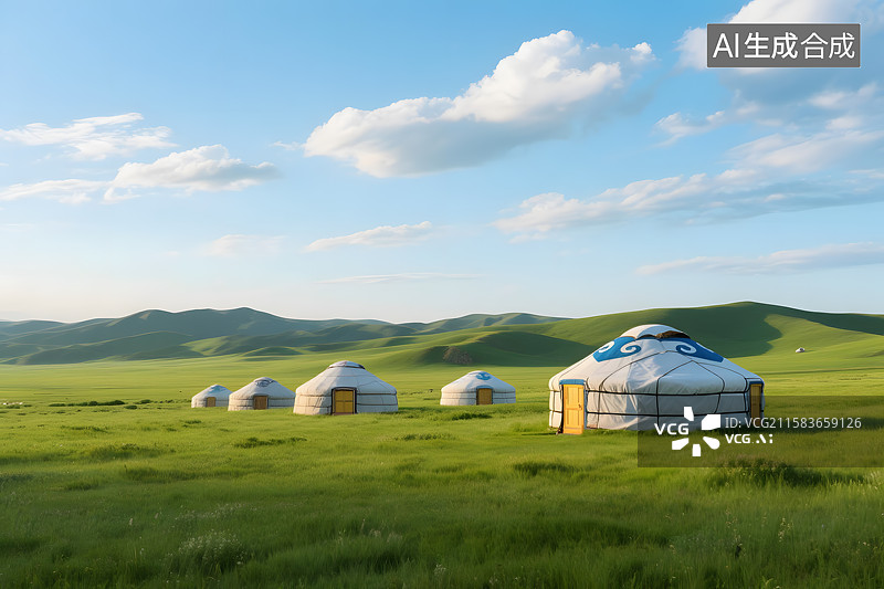 【AI数字艺术】草原风光蒙古包风景图片素材